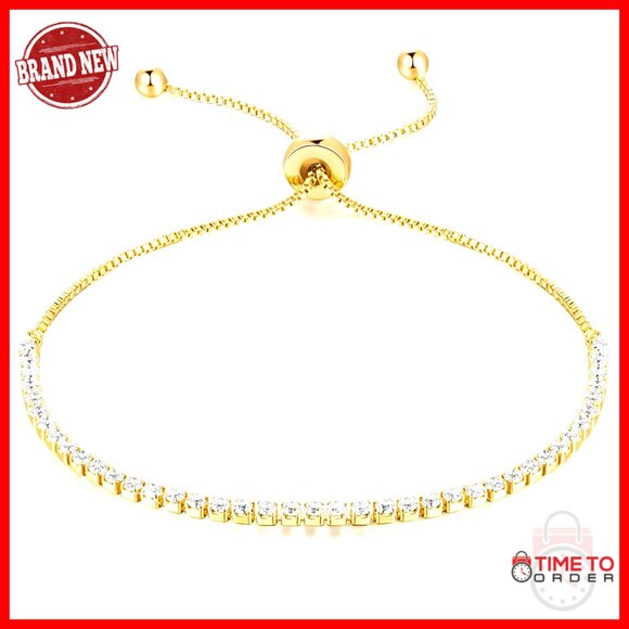 Adjustable Tennis Bracelet 14K Gold Plated Cubic Zirconia Minimalist